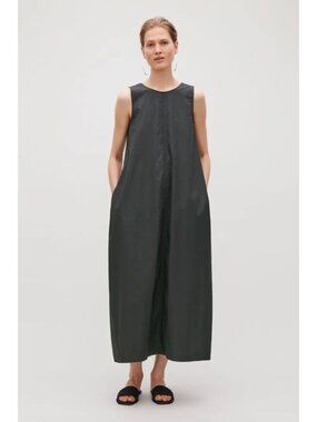 COS Dark Charcoal Grey Balloon Cotton Shapeless Boxy Oversized Maxi Dress